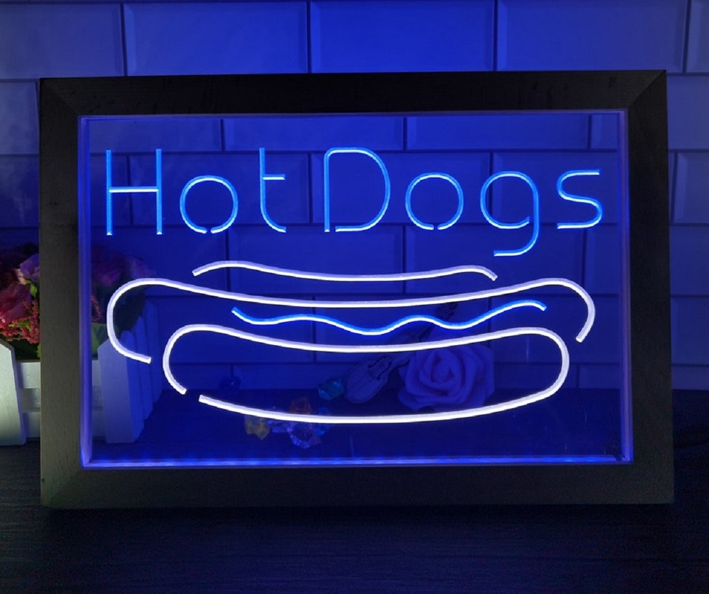 Hot Dogs Led Neon Sign Framed Burger Hot Dog Restaurant Decor