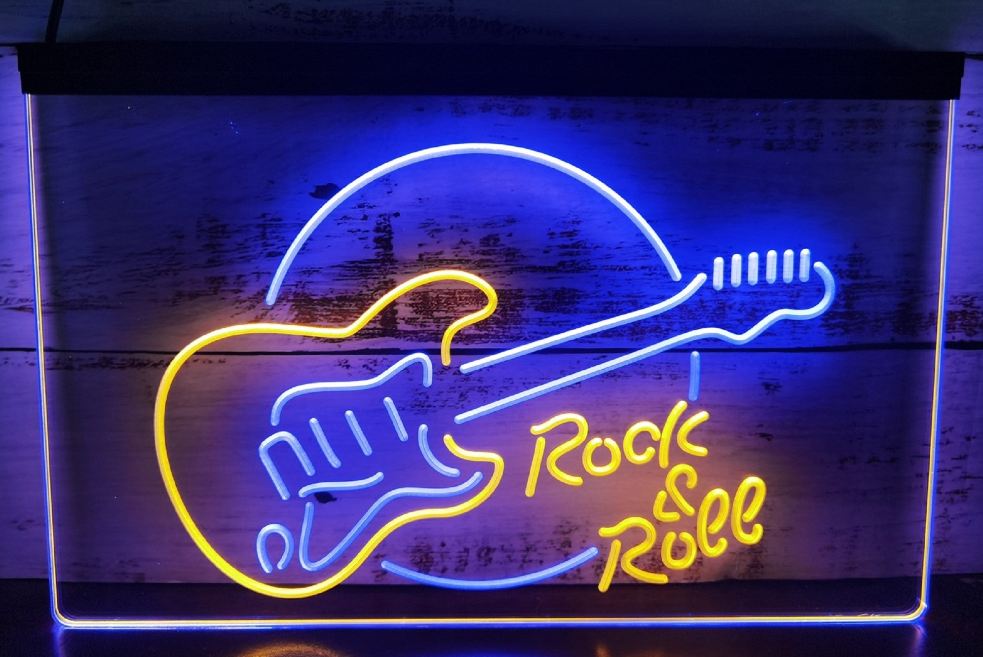 Guitar Roll & Rock Led Neon Sign Dual Color Home Music Room Recording Studio Decor