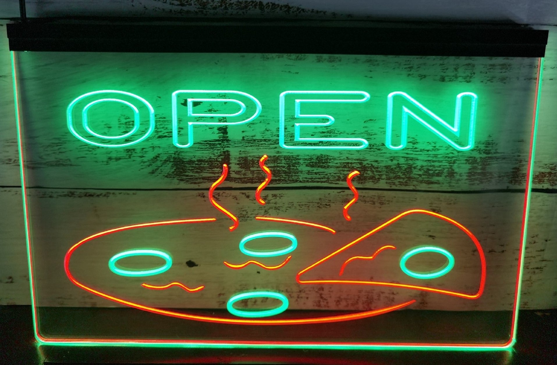 Open Hot Pizza Led Neon Sign Dual Color Pizzeria Restaurant Wall Hanging Decor