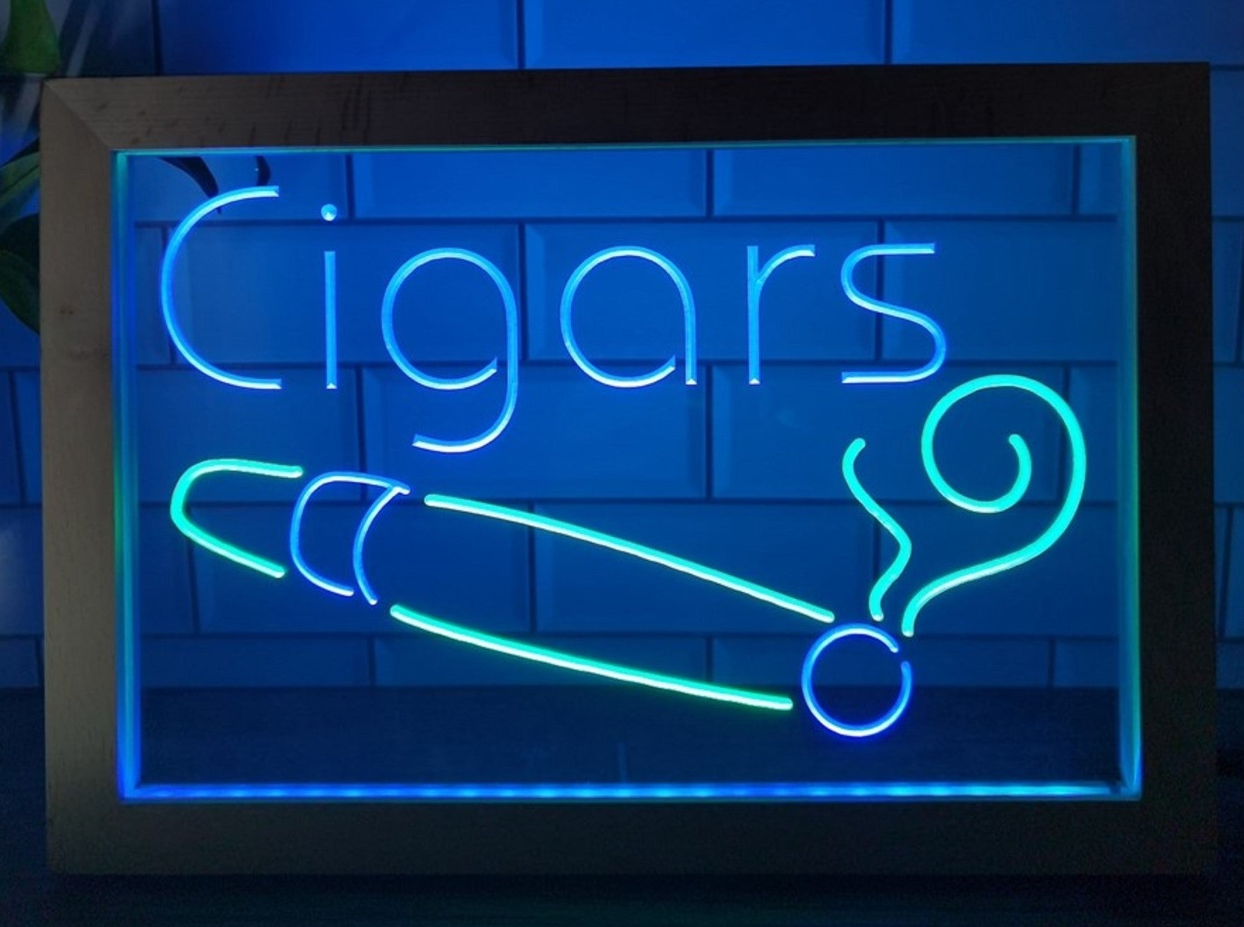 Cigars Led Neon Sign Framed Cigar Lounge Tobacco Smoke Shop Decor