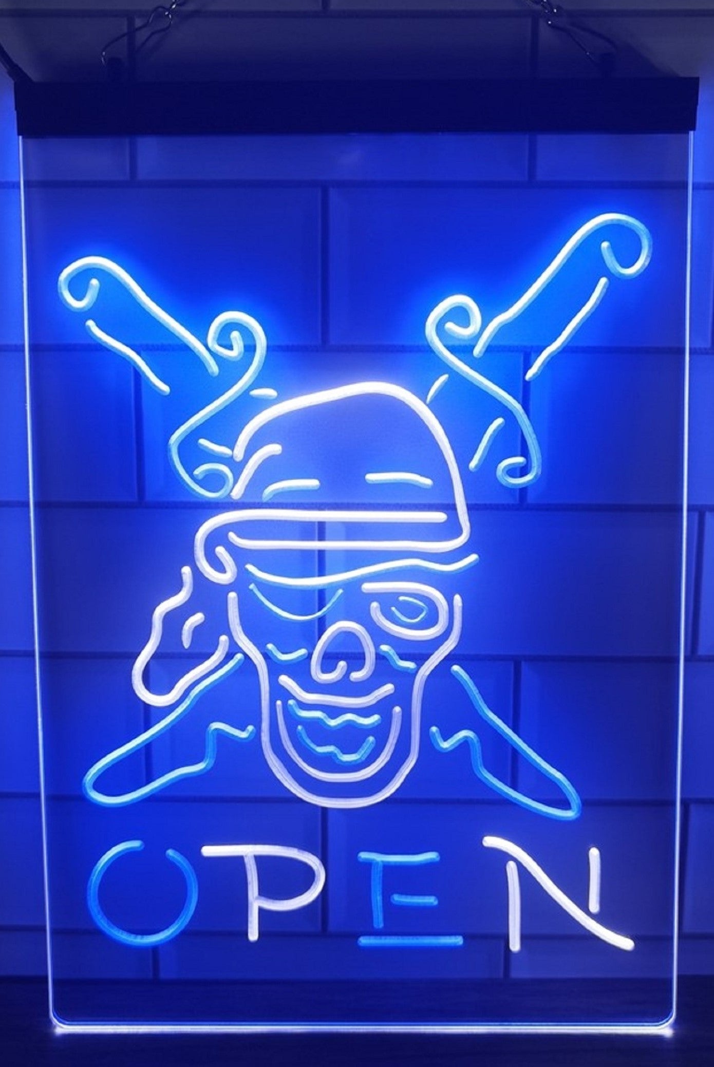 Pirate Open Led Neon Sign Dual Color Home Man Cave Wall Or Desktop Decor