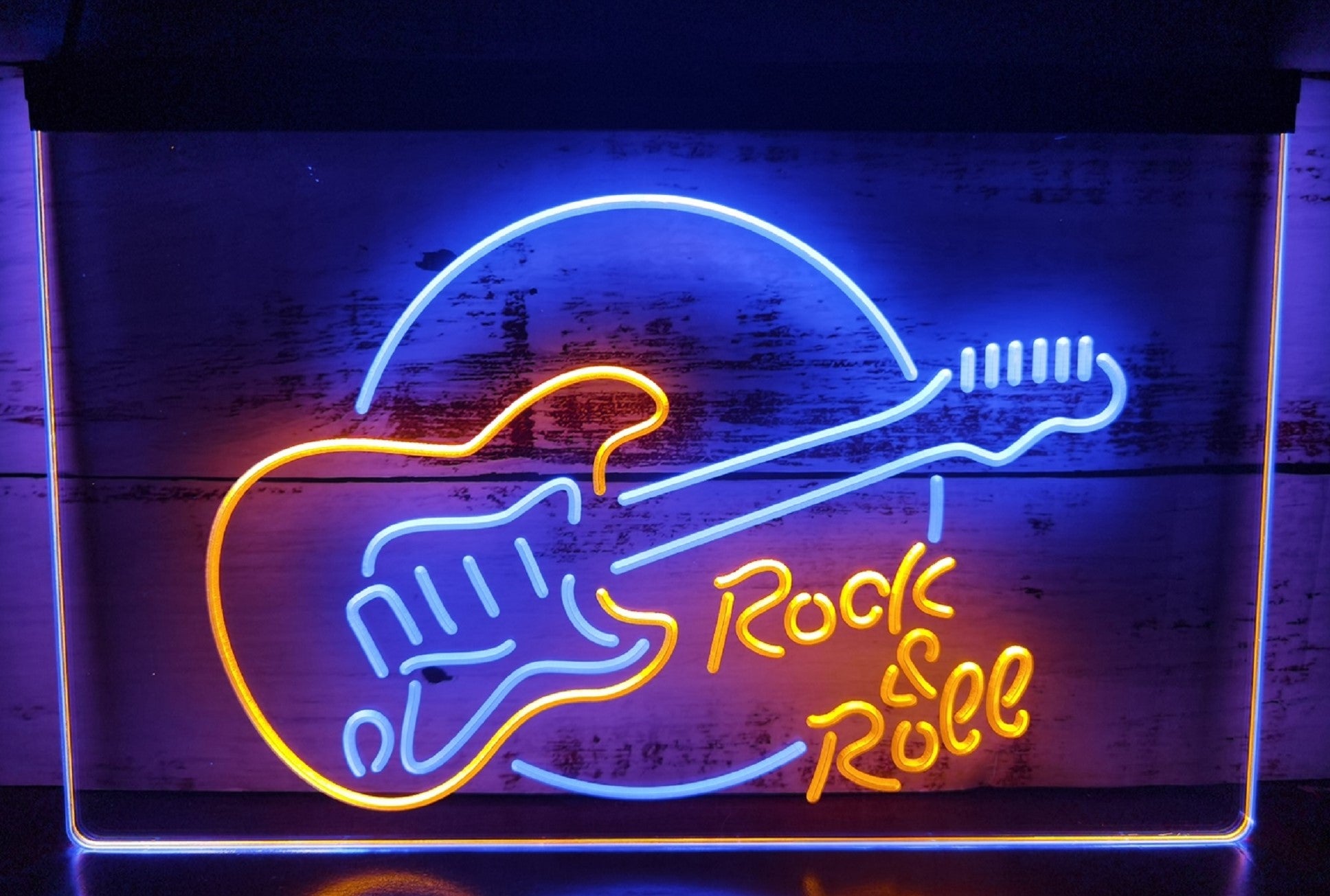 Guitar Roll & Rock Led Neon Sign Dual Color Home Music Room Recording Studio Decor