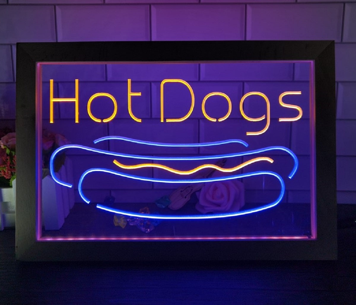 Hot Dogs Led Neon Sign Framed Burger Hot Dog Restaurant Decor