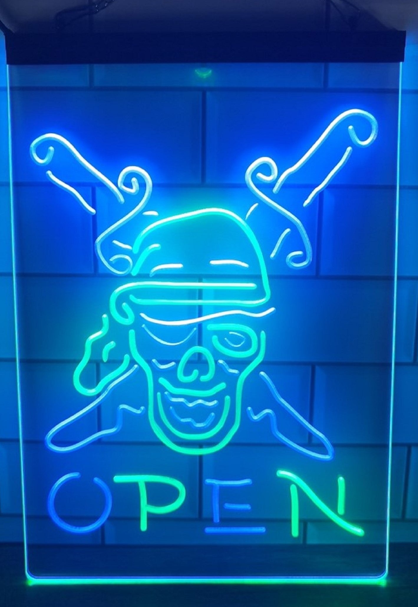 Pirate Open Led Neon Sign Dual Color Home Man Cave Wall Or Desktop Decor