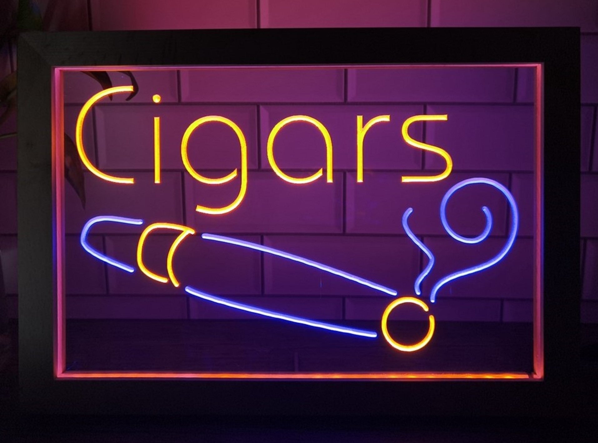 Cigars Led Neon Sign Framed Cigar Lounge Tobacco Smoke Shop Decor
