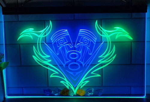 8 Piston Engine Led Neon Sign Dual Color Auto Shop Car Repair Garage Decor