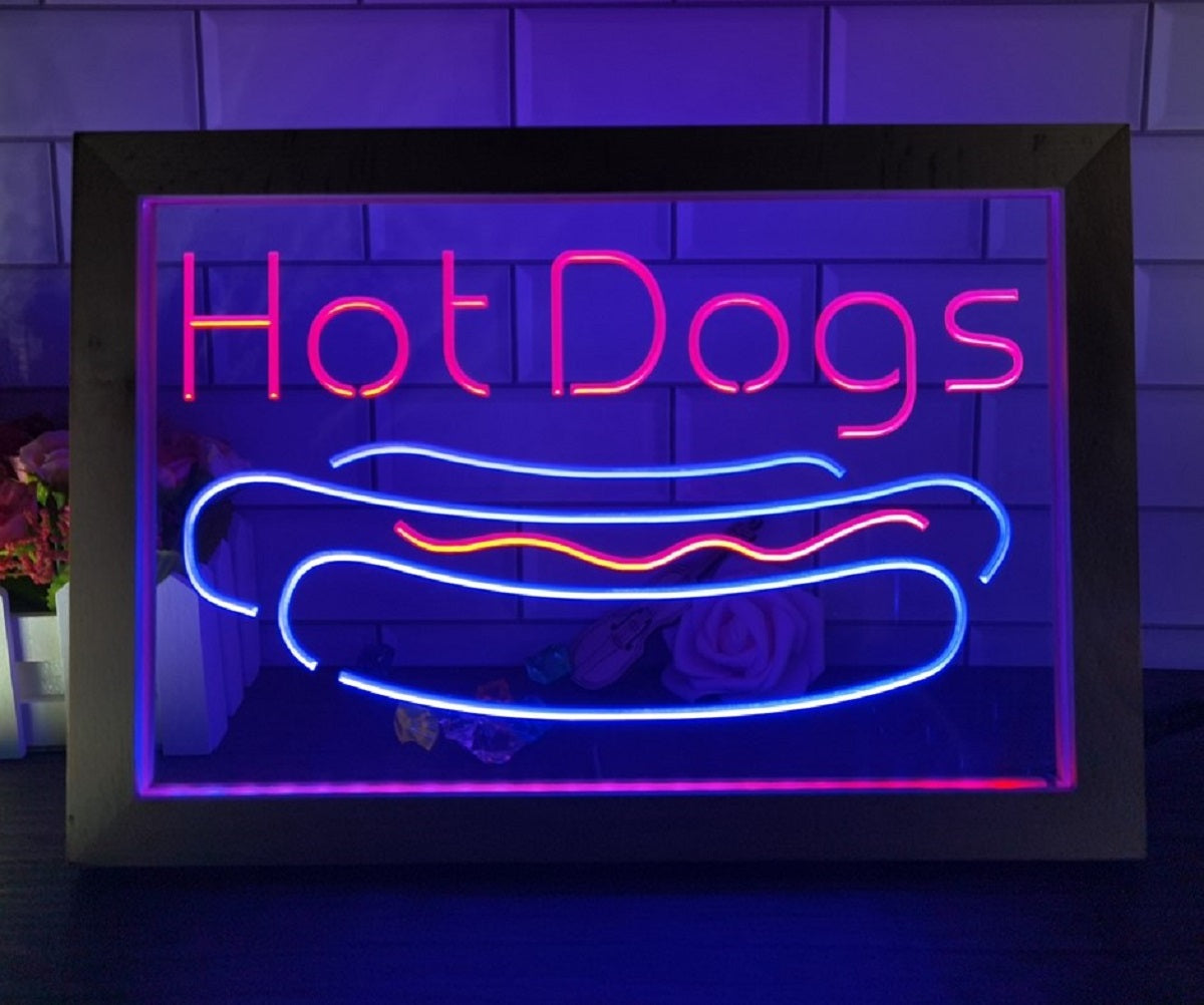 Hot Dogs Led Neon Sign Framed Burger Hot Dog Restaurant Decor