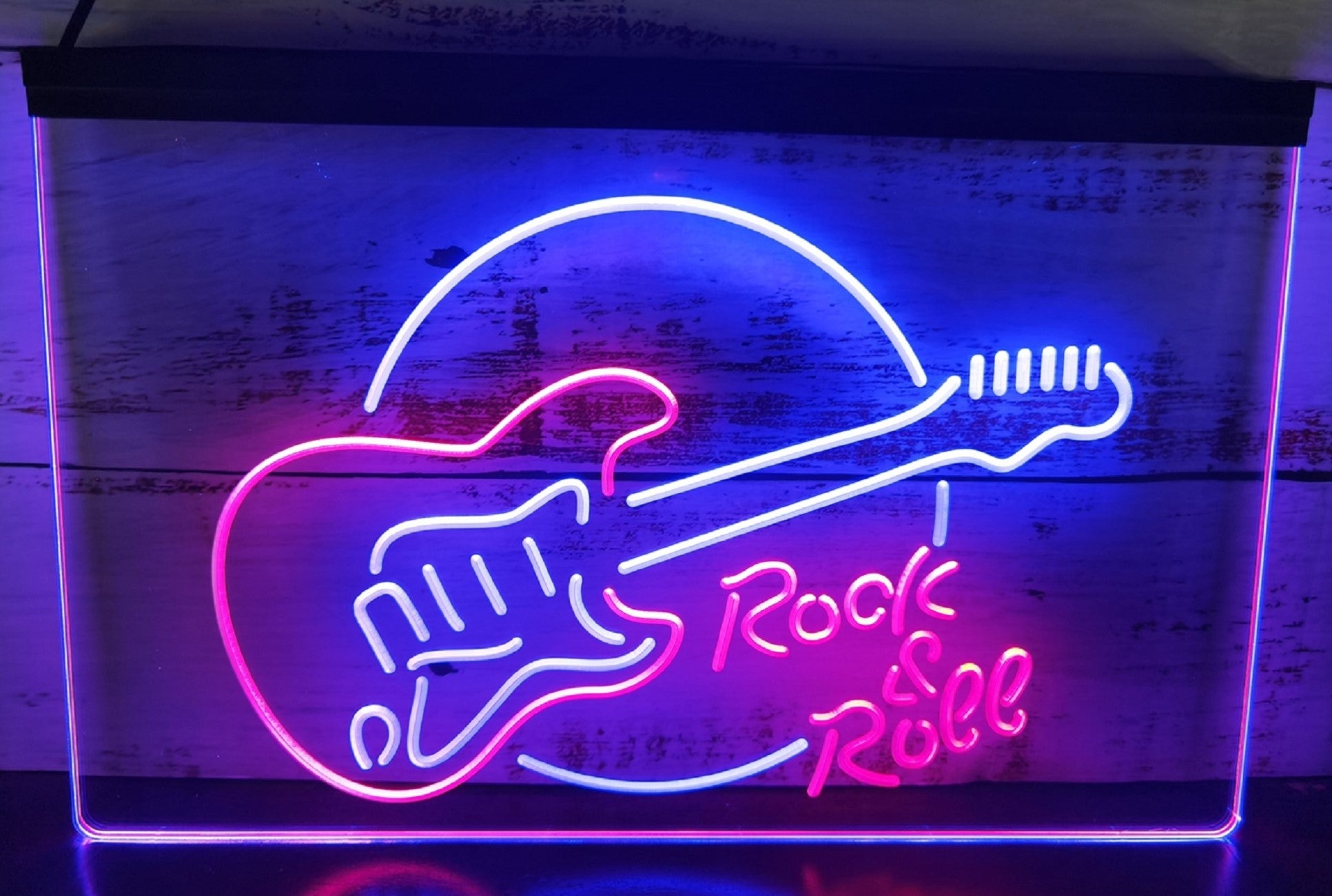 Guitar Roll & Rock Led Neon Sign Dual Color Home Music Room Recording Studio Decor