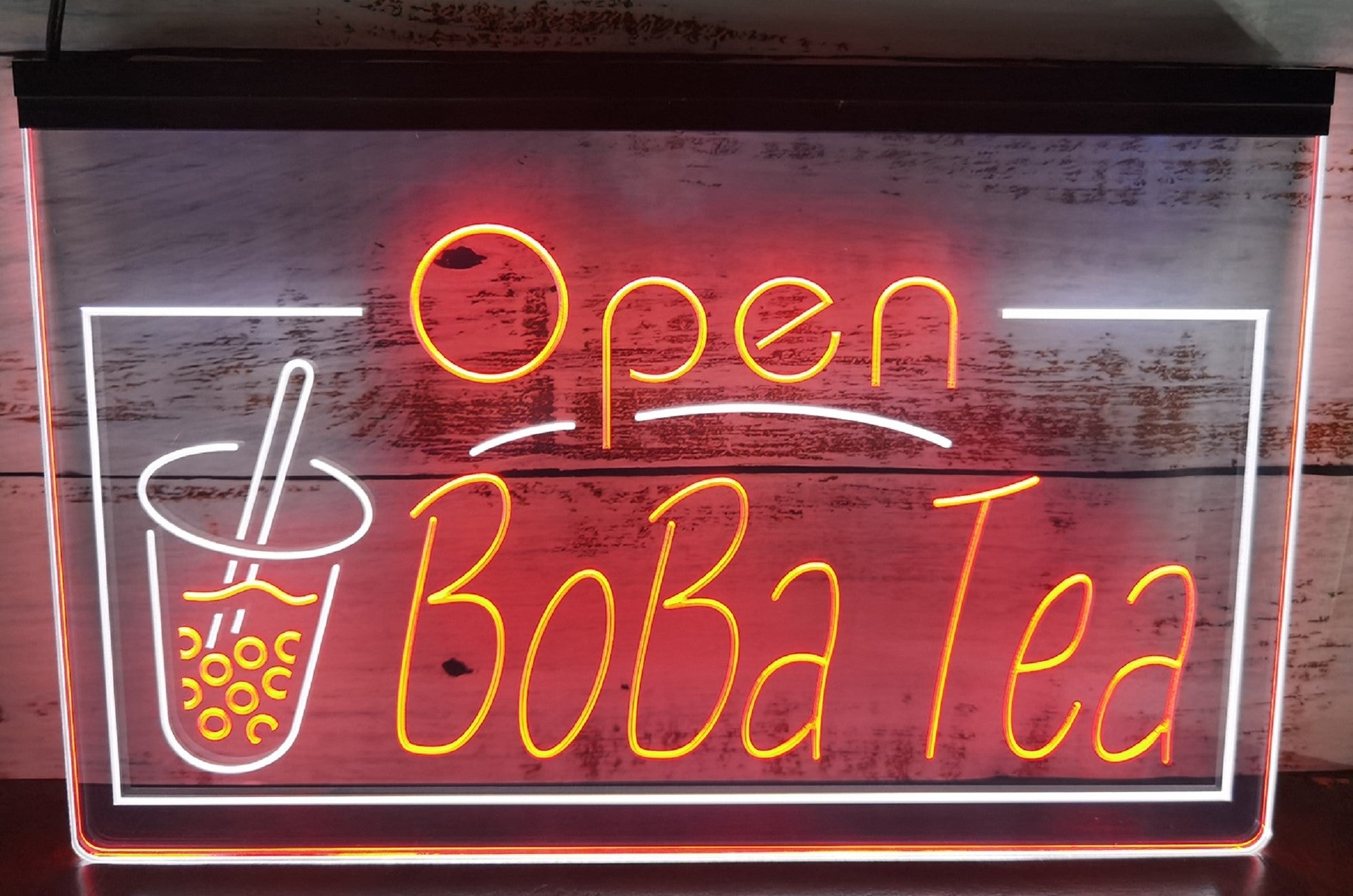 Open Boba Tea Led Neon Sign Dual Color Bubble Boba Tea Shop Decor