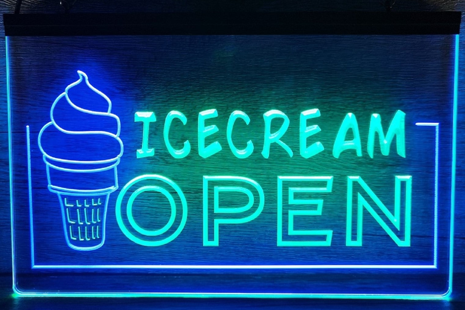 Ice Cream Open Led Neon Sign Dual Color Ice Cream Smoothie Slushie Store Decor