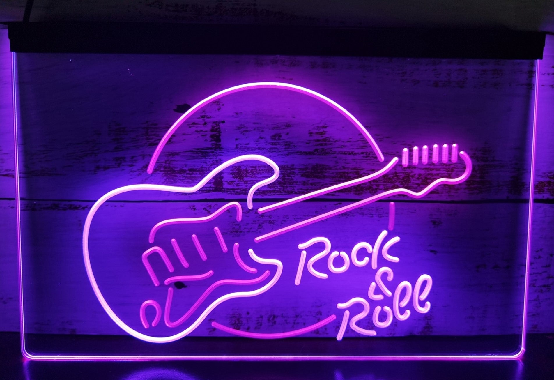 Guitar Roll & Rock Led Neon Sign Dual Color Home Music Room Recording Studio Decor