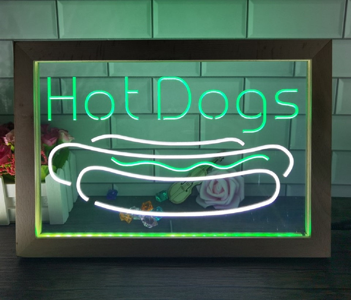 Hot Dogs Led Neon Sign Framed Burger Hot Dog Restaurant Decor