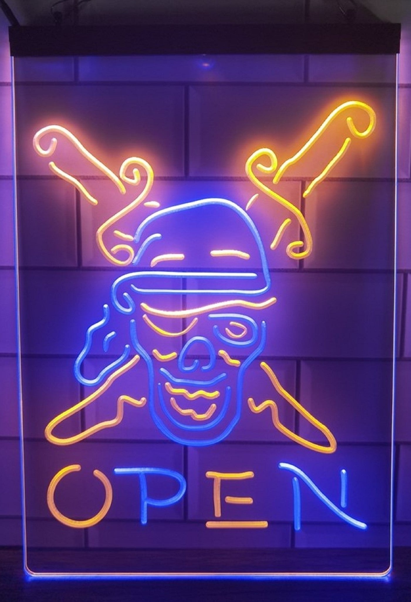 Pirate Open Led Neon Sign Dual Color Home Man Cave Wall Or Desktop Decor
