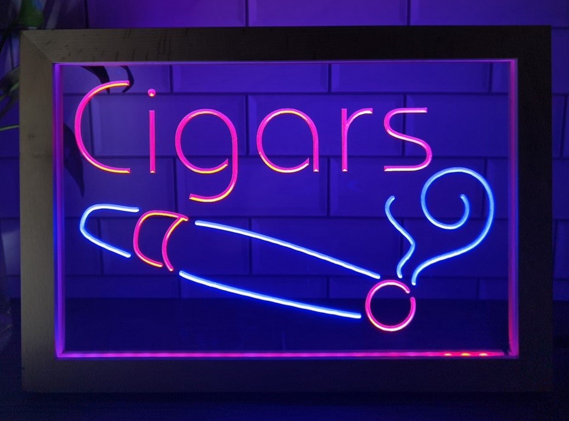 Cigars Led Neon Sign Framed Cigar Lounge Tobacco Smoke Shop Decor