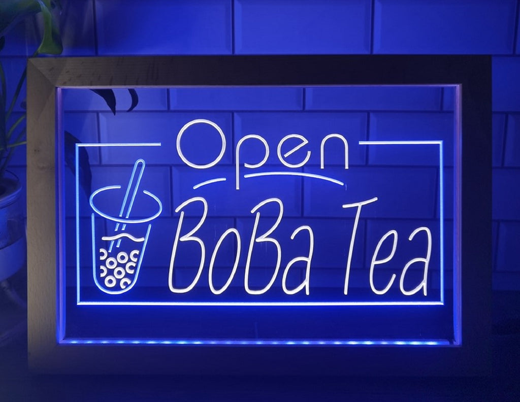 Open Boba Tea Led Neon Sign Framed Bubble Boba Tea Shop Decor