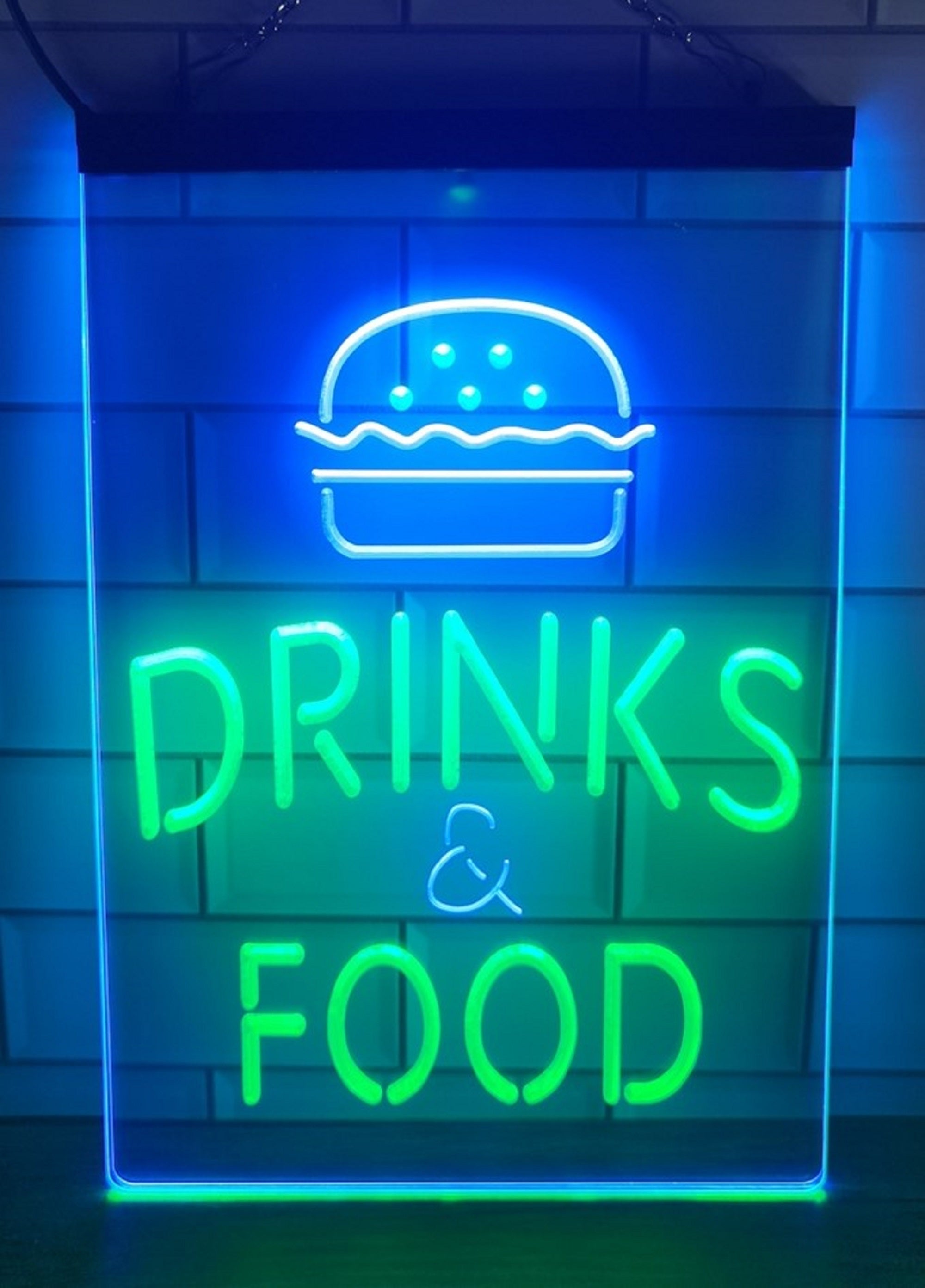 Burger Drinks Food Led Neon Sign Dual Color Kebab Burger Restaurant Decor