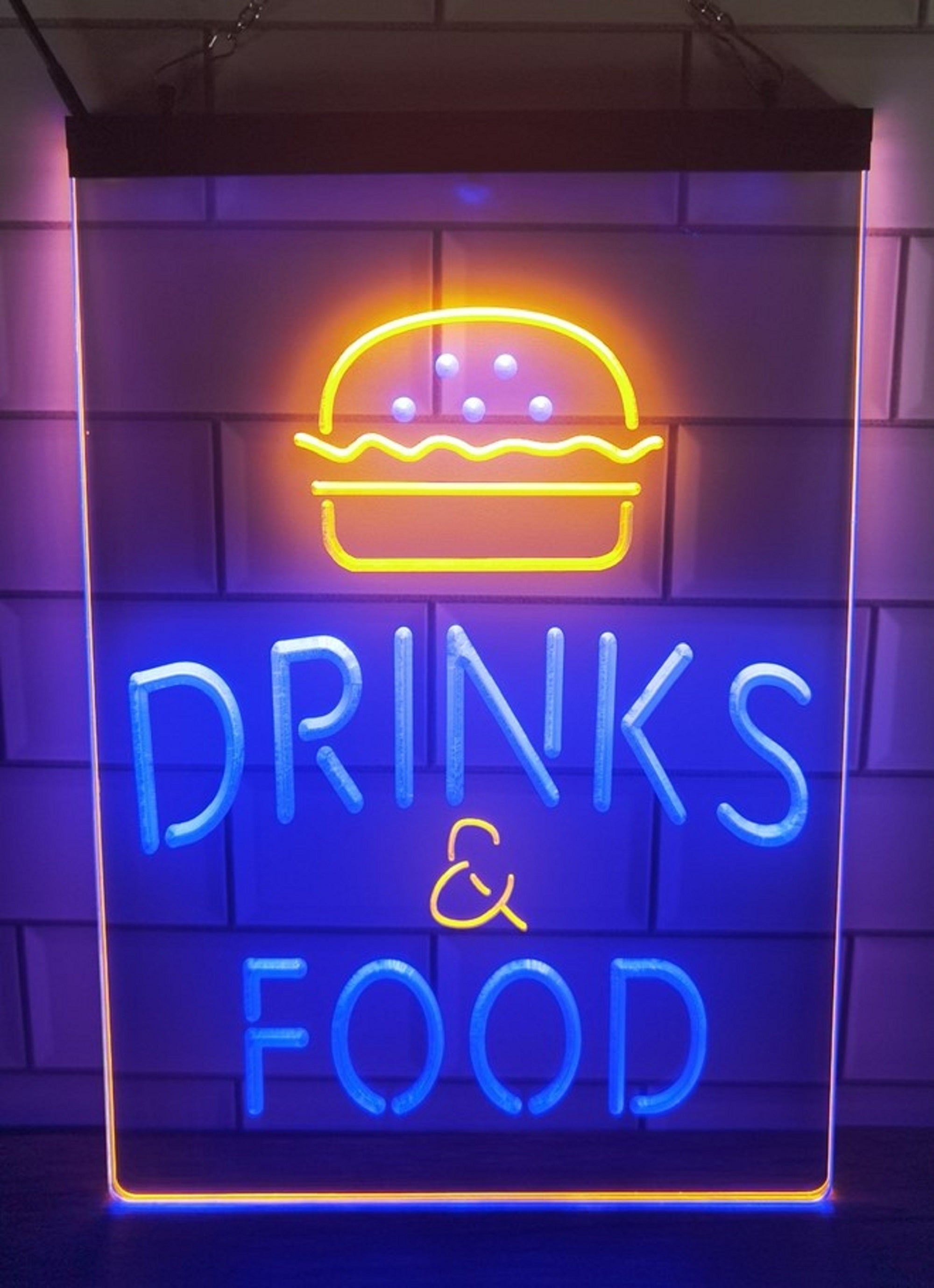 Burger Drinks Food Led Neon Sign Dual Color Kebab Burger Restaurant Decor