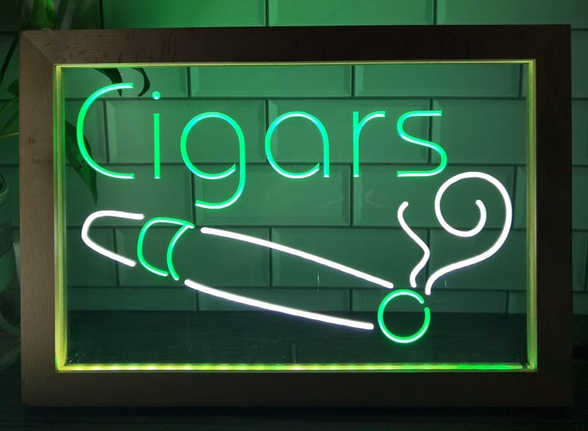 Cigars Led Neon Sign Framed Cigar Lounge Tobacco Smoke Shop Decor