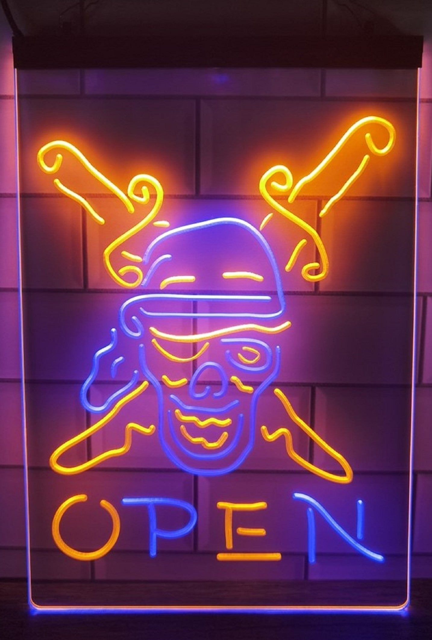 Pirate Open Led Neon Sign Dual Color Home Man Cave Wall Or Desktop Decor