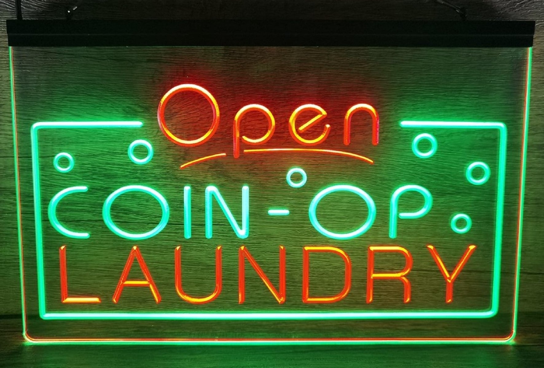 Coin-Op Laundry Led Neon Sign Dual Color Laundromat Shop Decor Wall Or Desktop