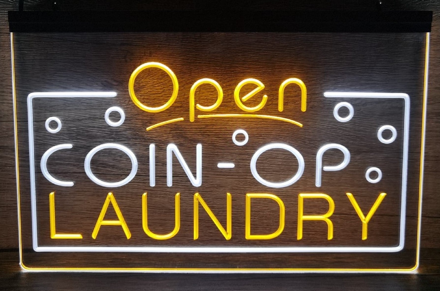 Coin-Op Laundry Led Neon Sign Dual Color Laundromat Shop Decor Wall Or Desktop