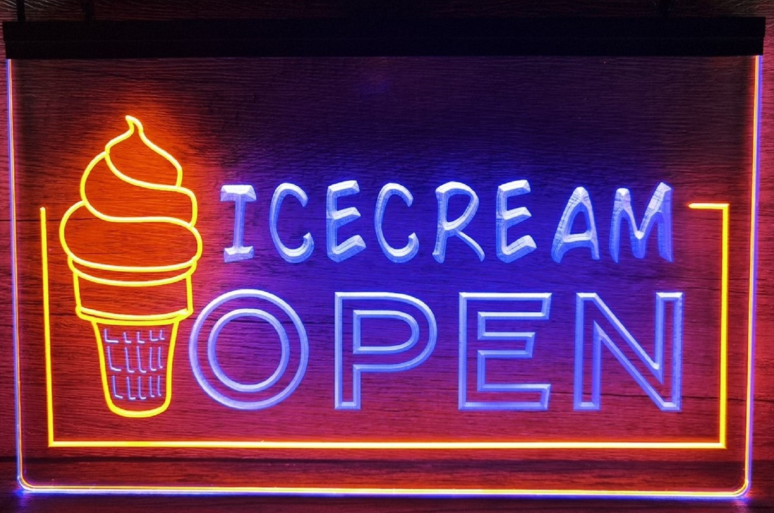 Ice Cream Open Led Neon Sign Dual Color Ice Cream Smoothie Slushie Store Decor