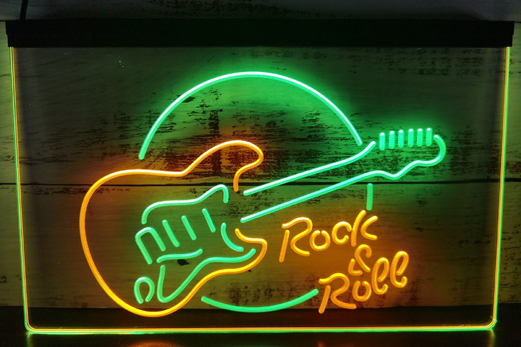 Guitar Roll & Rock Led Neon Sign Dual Color Home Music Room Recording Studio Decor