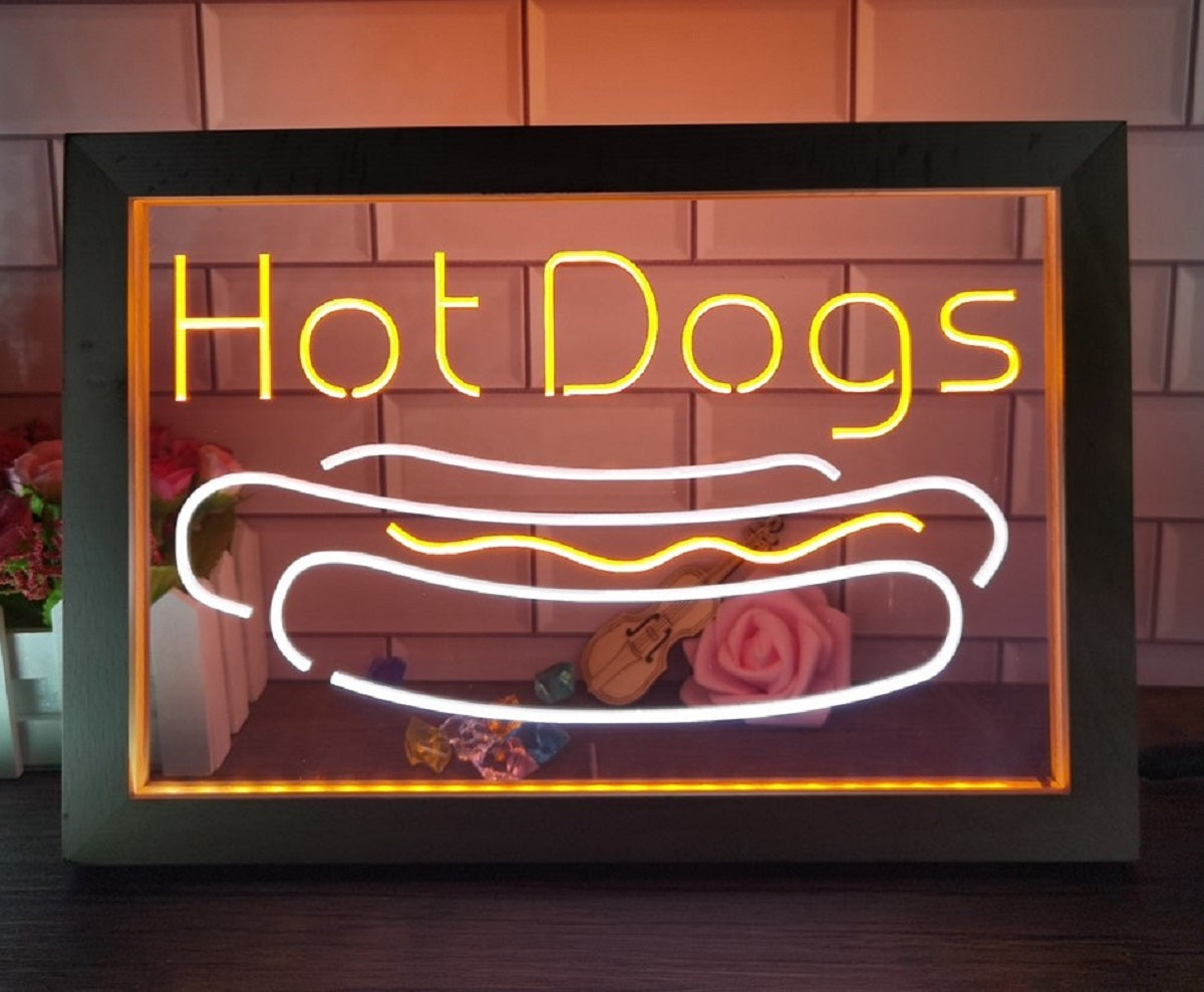 Hot Dogs Led Neon Sign Framed Burger Hot Dog Restaurant Decor