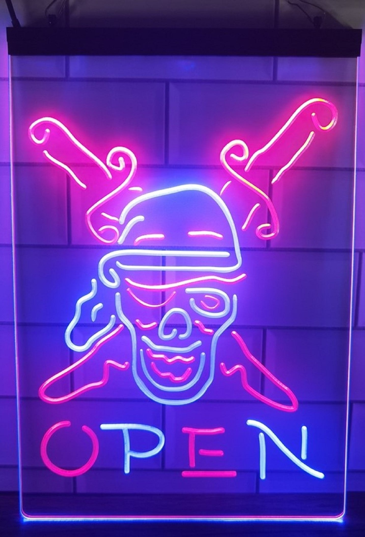 Pirate Open Led Neon Sign Dual Color Home Man Cave Wall Or Desktop Decor