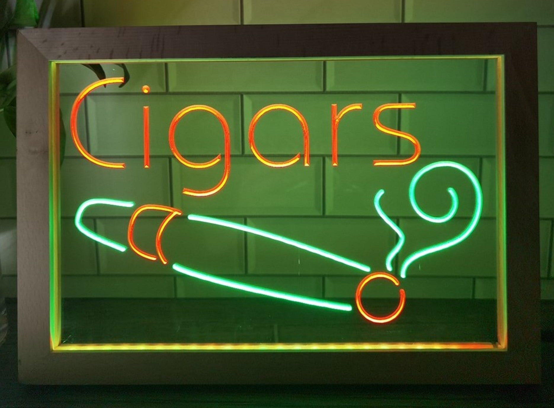 Cigars Led Neon Sign Framed Cigar Lounge Tobacco Smoke Shop Decor