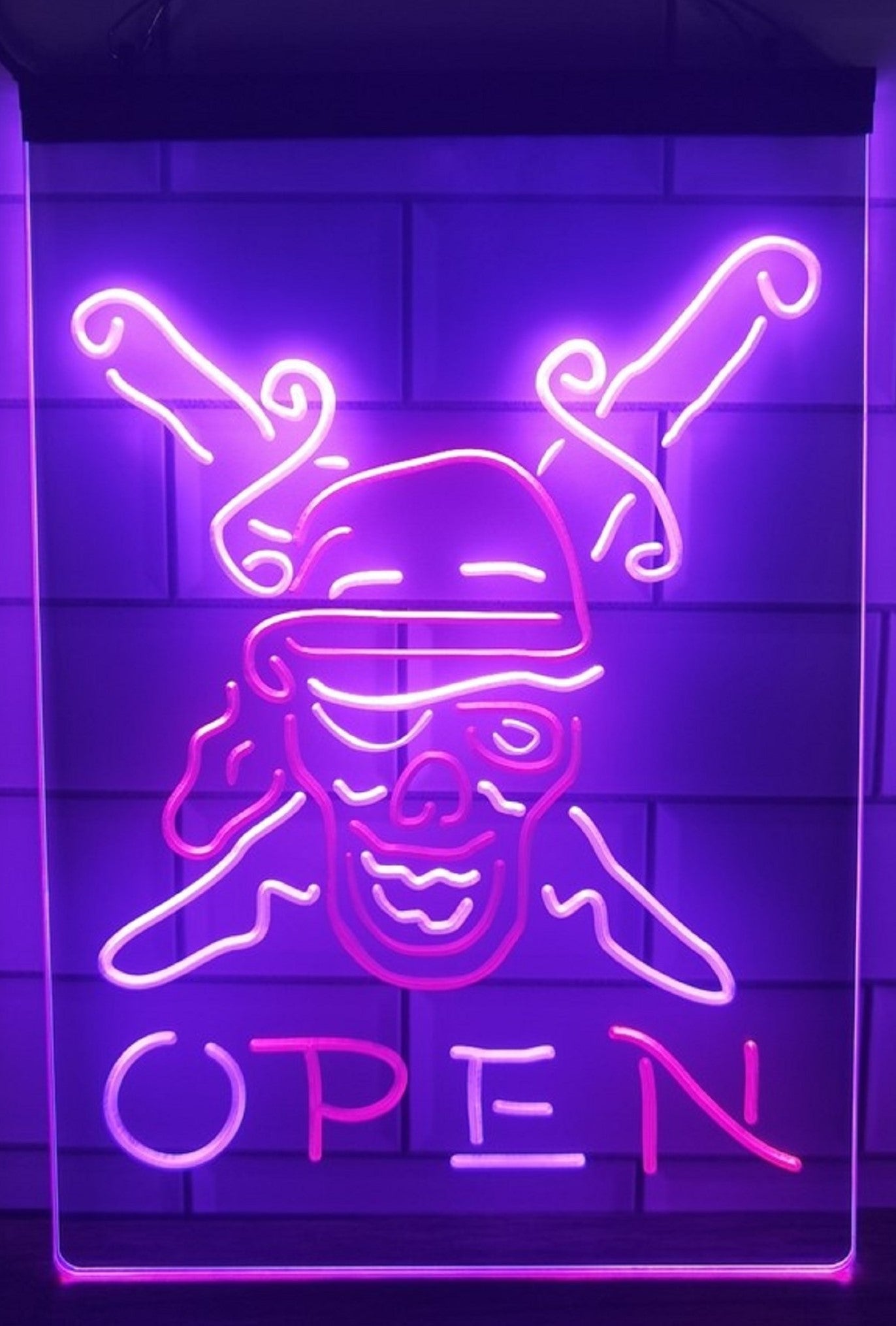 Pirate Open Led Neon Sign Dual Color Home Man Cave Wall Or Desktop Decor