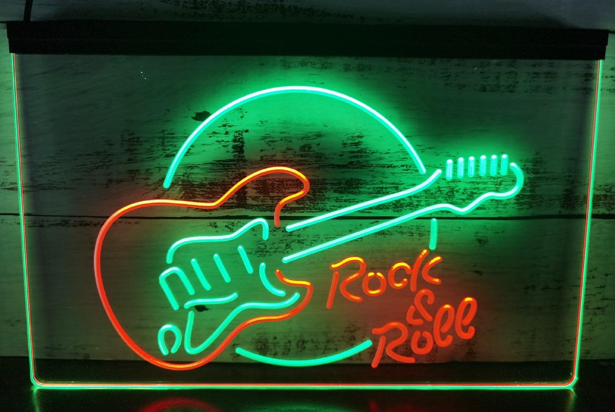 Guitar Roll & Rock Led Neon Sign Dual Color Home Music Room Recording Studio Decor