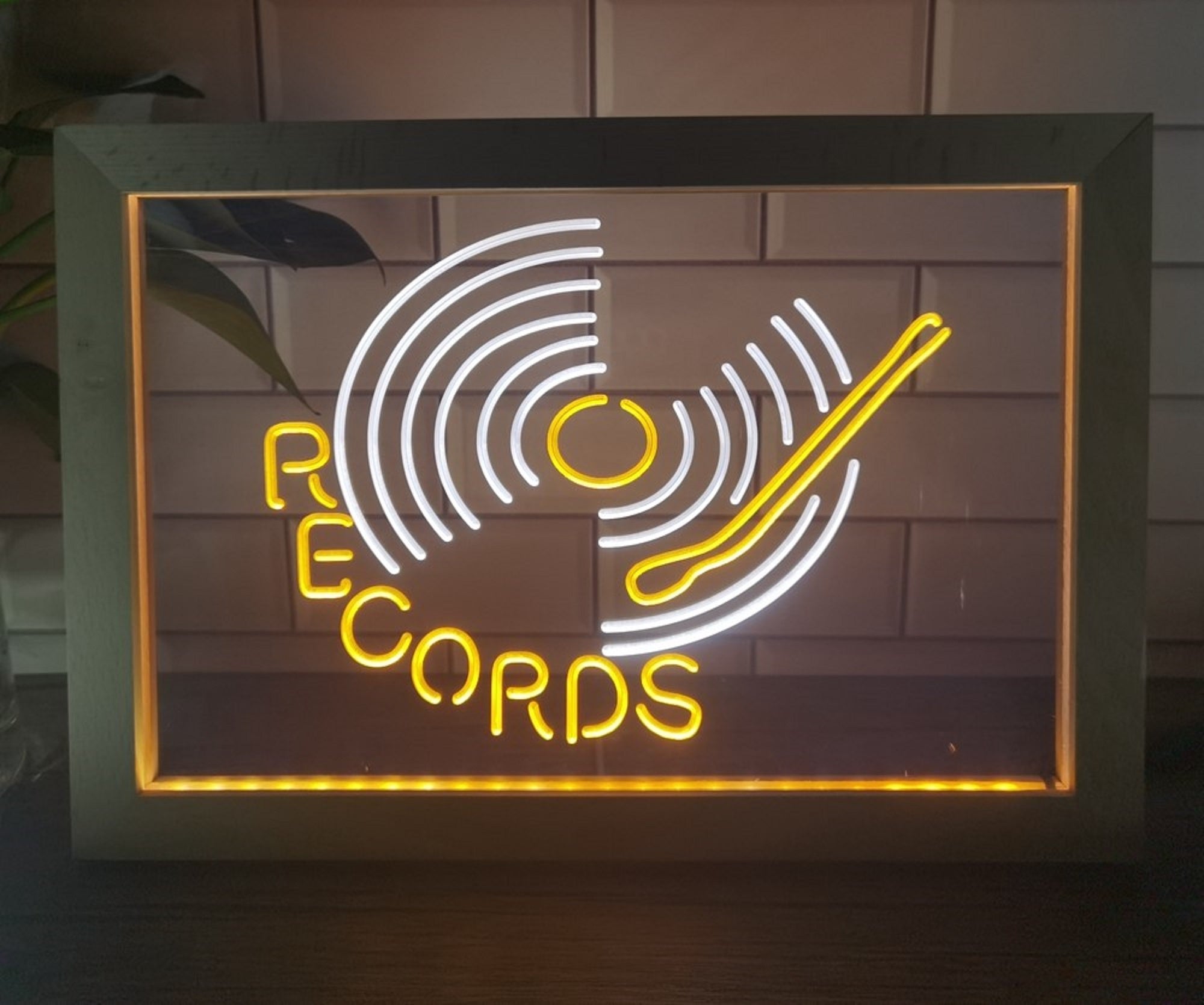 Records Turntable Led Neon Sign Framed Home Music Room Studio Decor