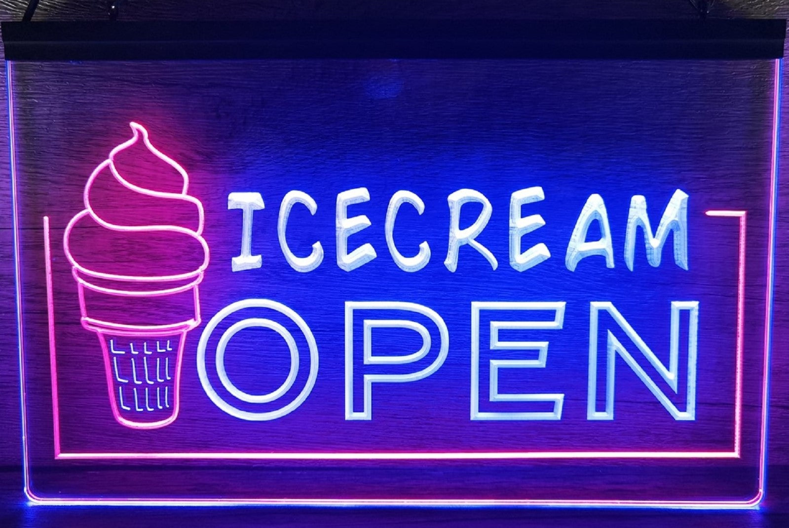 Ice Cream Open Led Neon Sign Dual Color Ice Cream Smoothie Slushie Store Decor