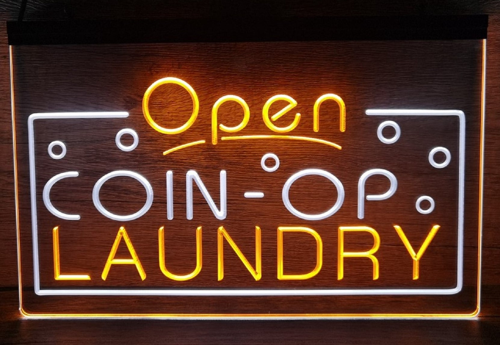 Coin-Op Laundry Led Neon Sign Dual Color Laundromat Shop Decor Wall Or Desktop