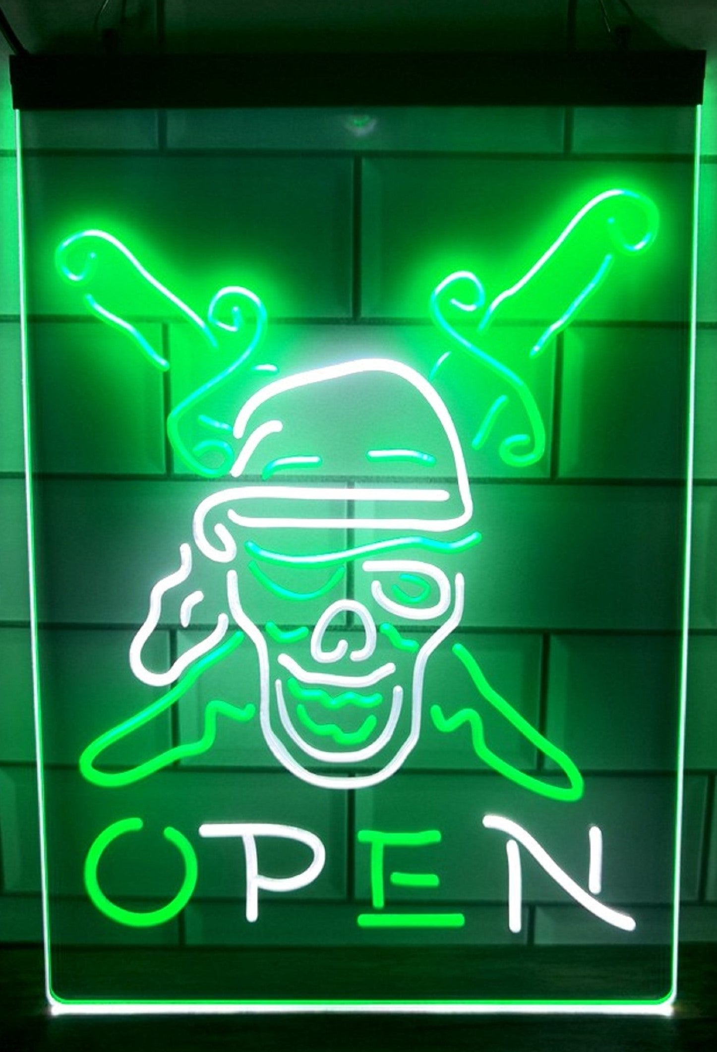 Pirate Open Led Neon Sign Dual Color Home Man Cave Wall Or Desktop Decor