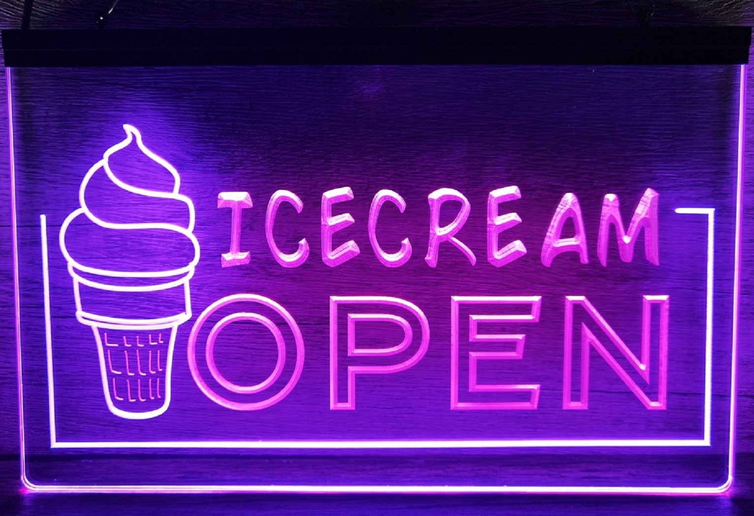 Ice Cream Open Led Neon Sign Dual Color Ice Cream Smoothie Slushie Store Decor