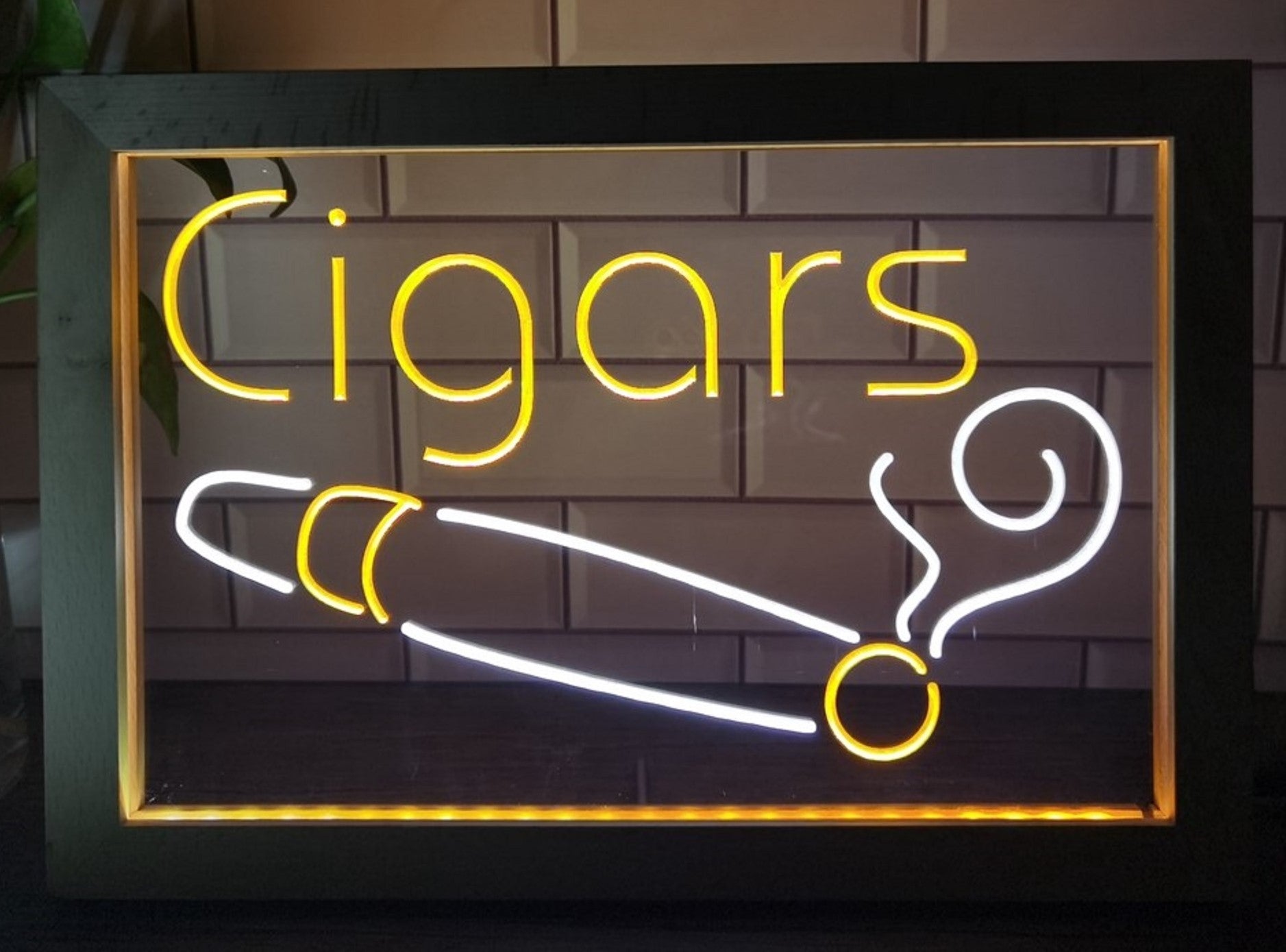 Cigars Led Neon Sign Framed Cigar Lounge Tobacco Smoke Shop Decor