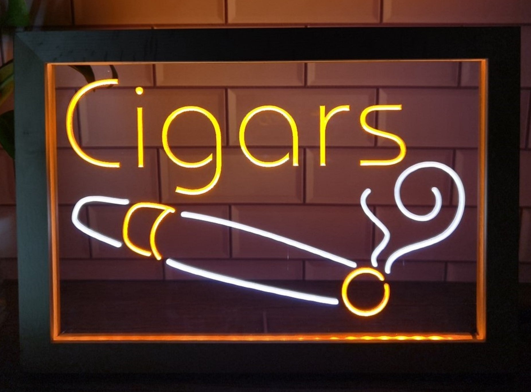 Cigars Led Neon Sign Framed Cigar Lounge Tobacco Smoke Shop Decor