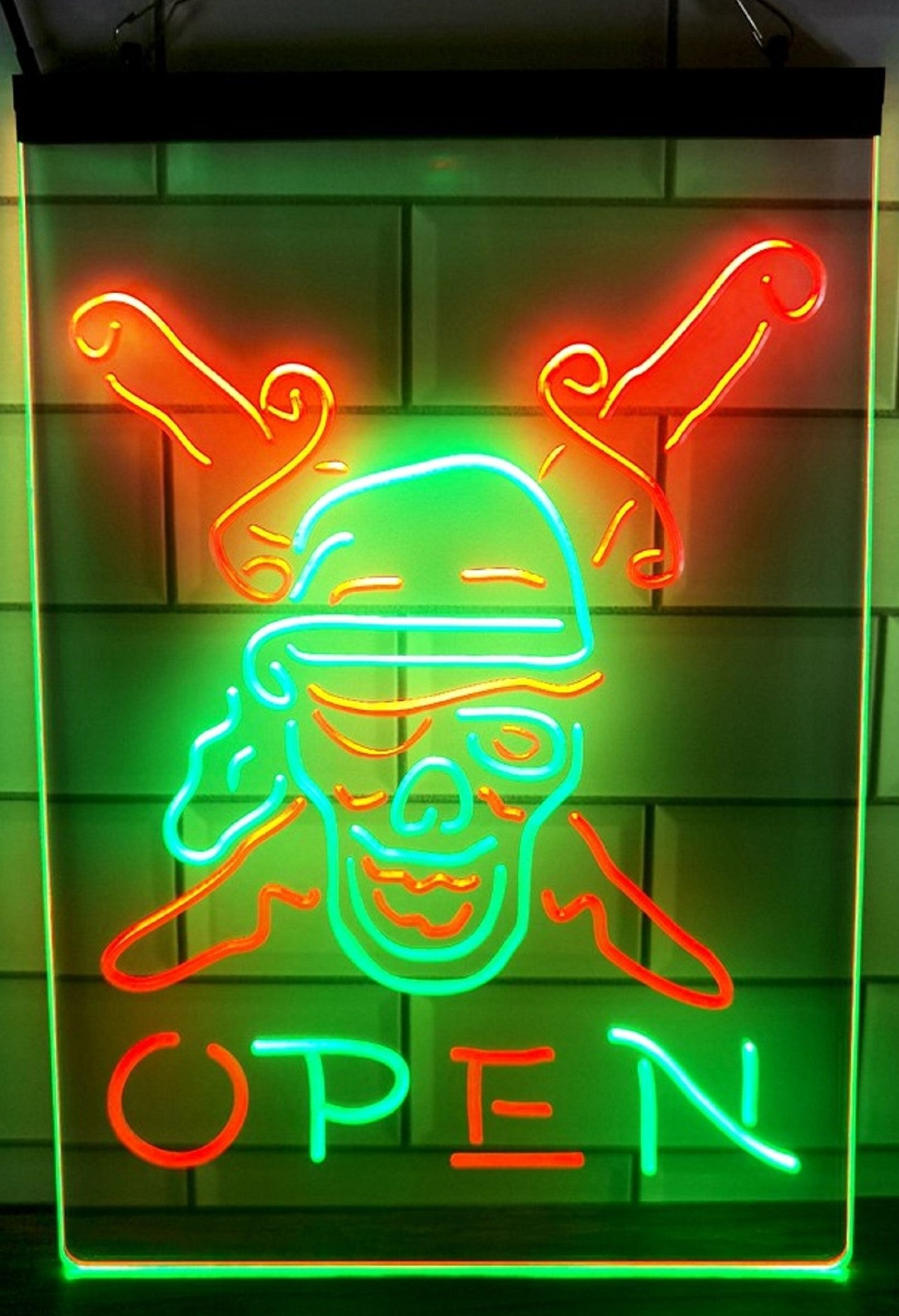 Pirate Open Led Neon Sign Dual Color Home Man Cave Wall Or Desktop Decor