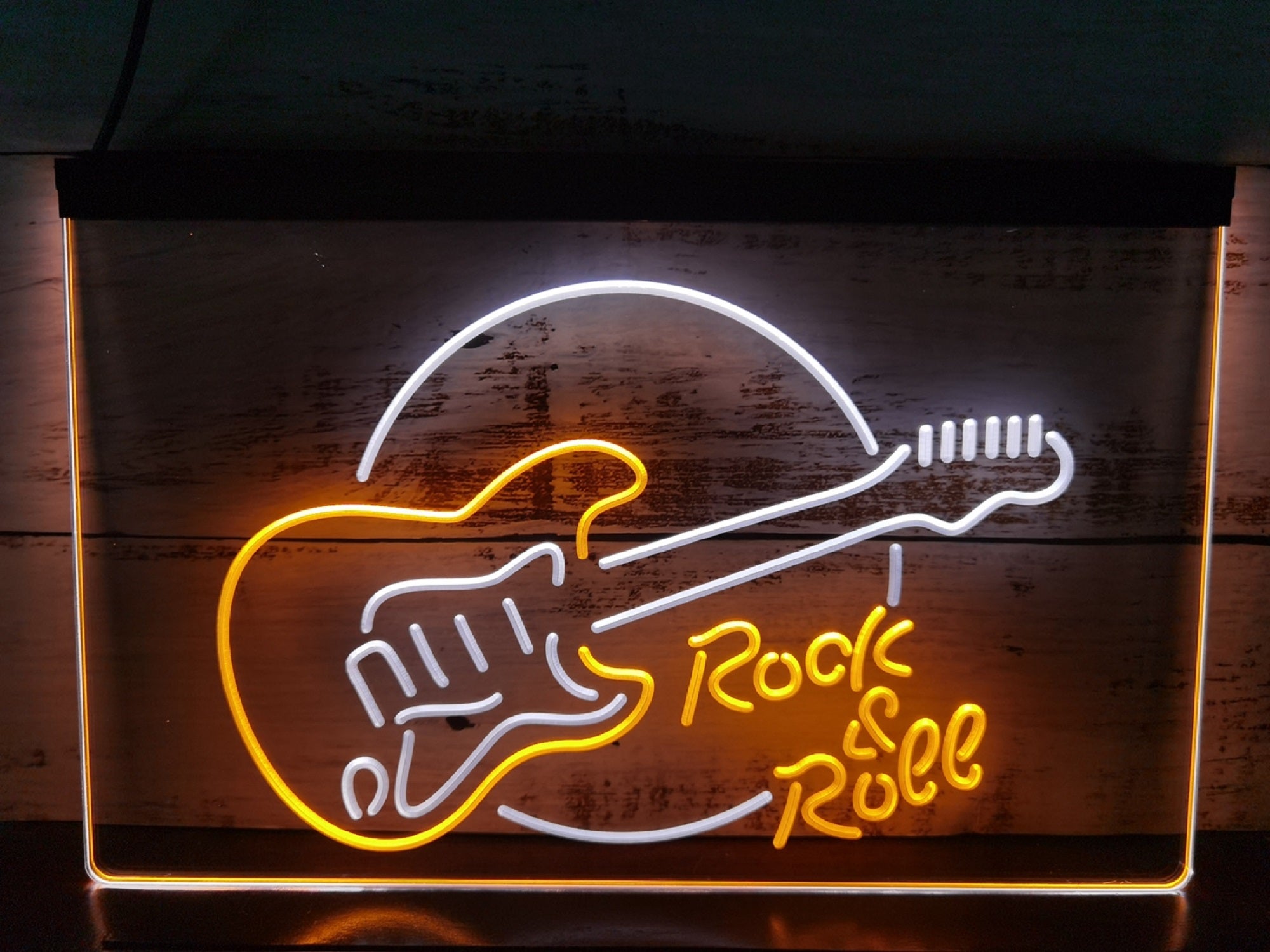 Guitar Roll & Rock Led Neon Sign Dual Color Home Music Room Recording Studio Decor