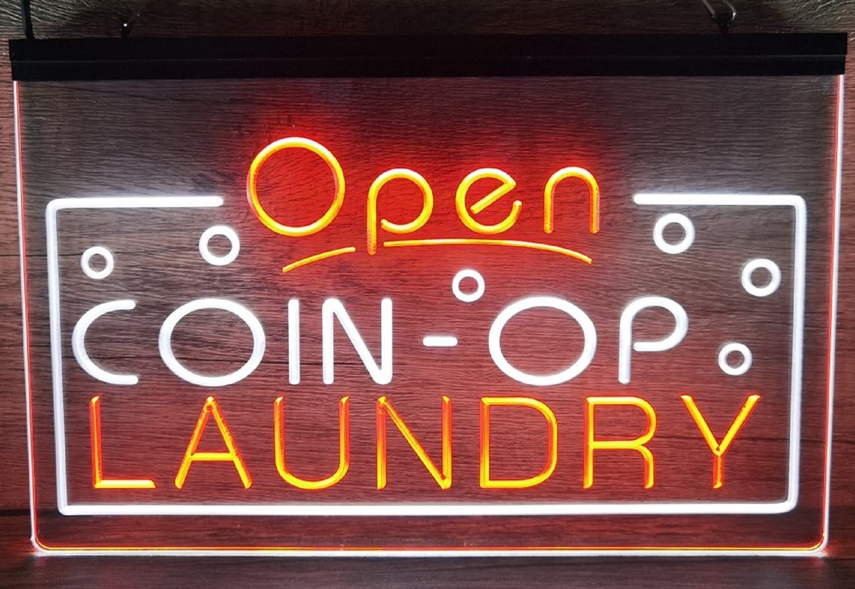 Coin-Op Laundry Led Neon Sign Dual Color Laundromat Shop Decor Wall Or Desktop