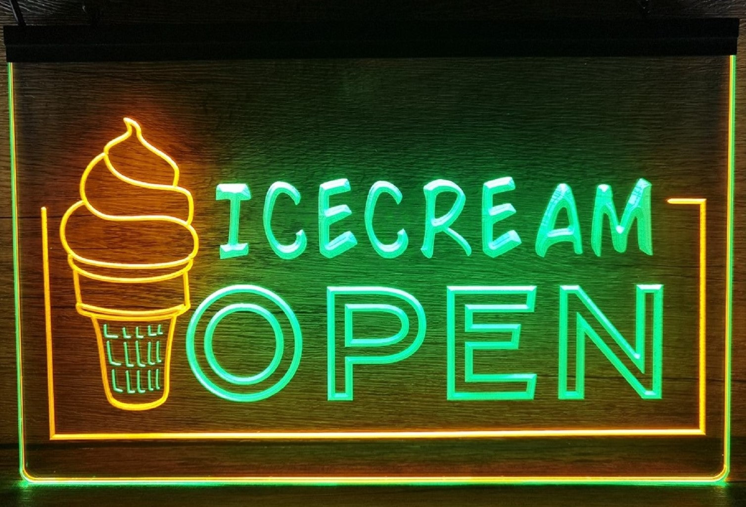 Ice Cream Open Led Neon Sign Dual Color Ice Cream Smoothie Slushie Store Decor