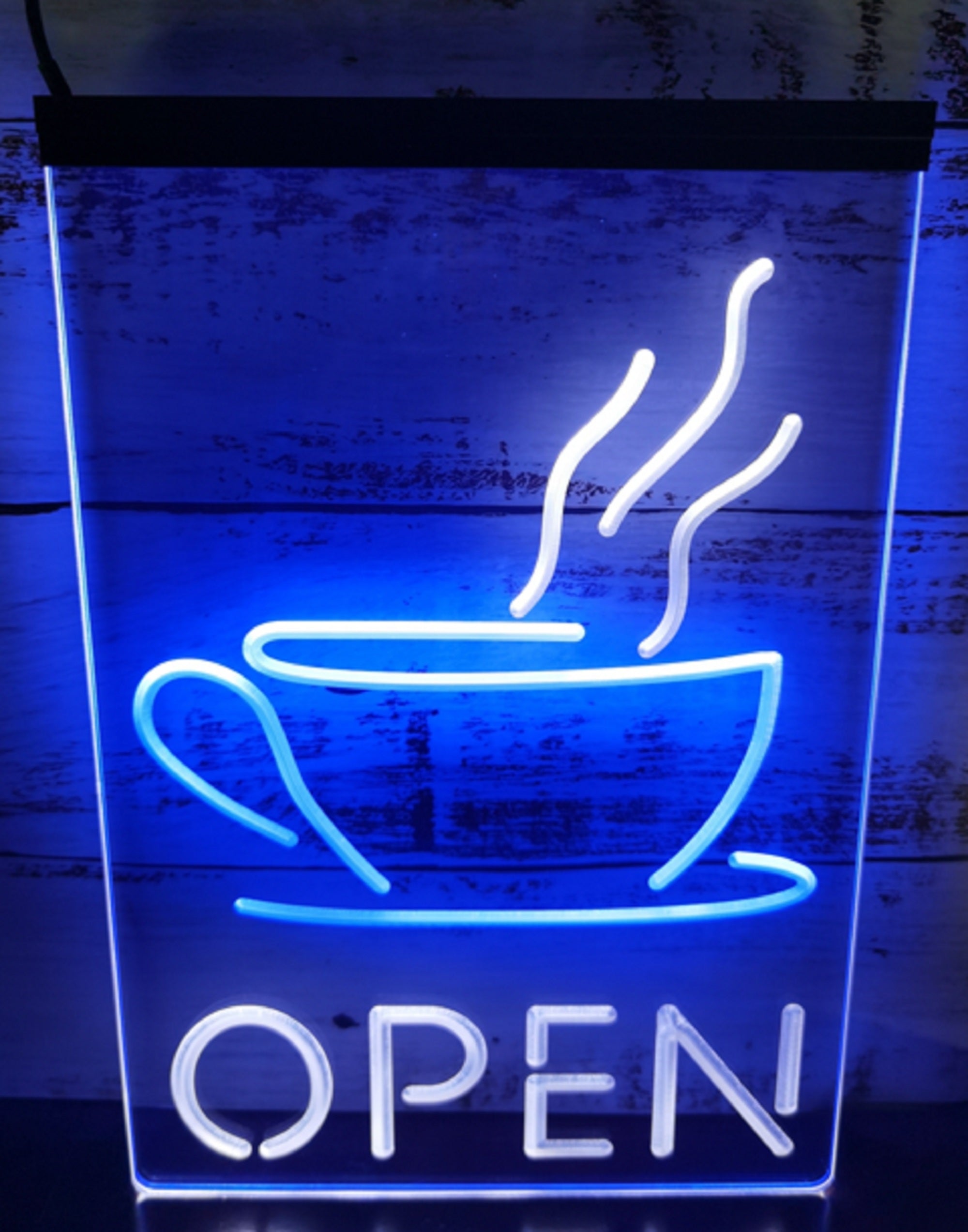 Hot Cafe Open Led Neon Sign Dual Color Coffee Shop Wall Hanging Decor