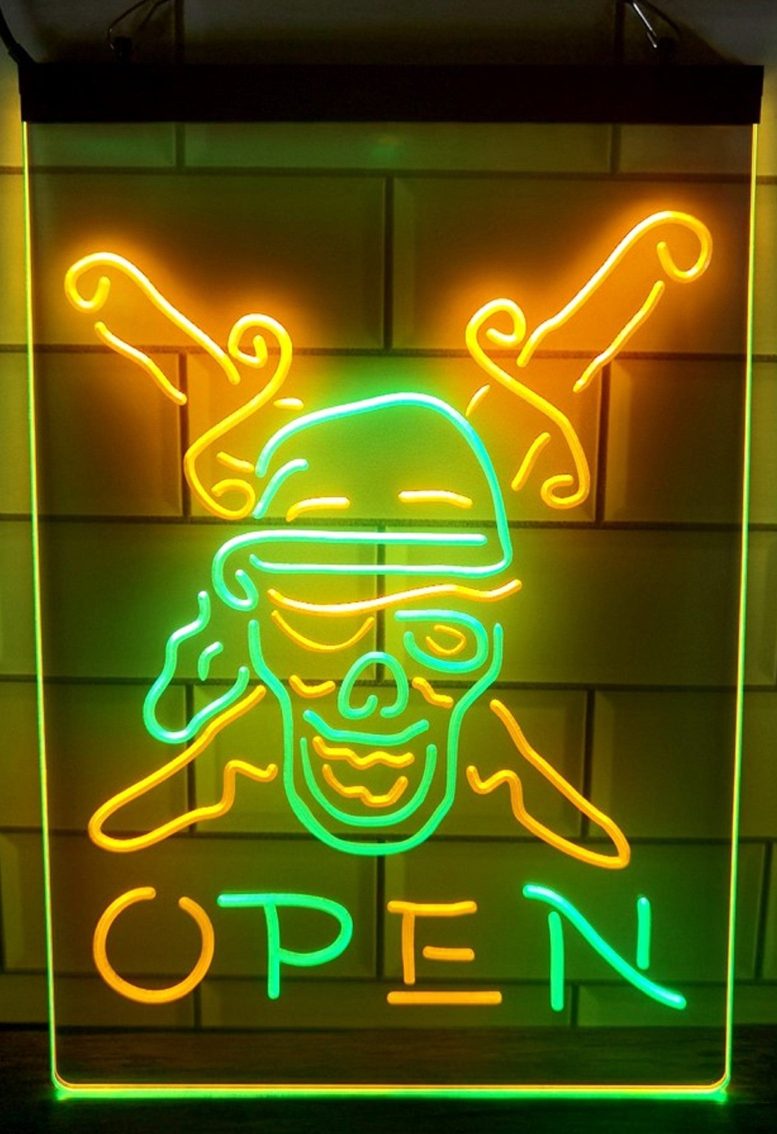 Pirate Open Led Neon Sign Dual Color Home Man Cave Wall Or Desktop Decor