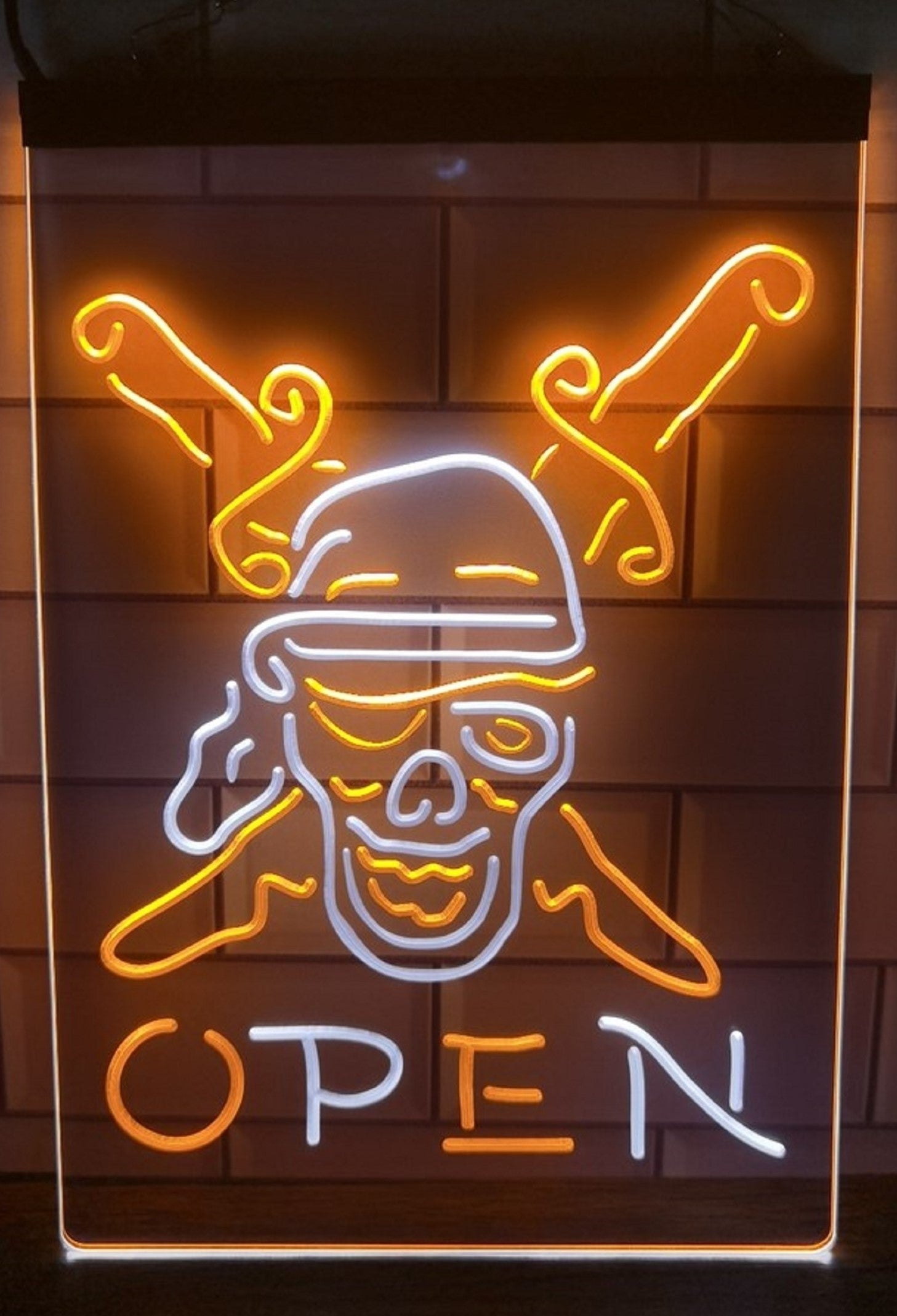 Pirate Open Led Neon Sign Dual Color Home Man Cave Wall Or Desktop Decor