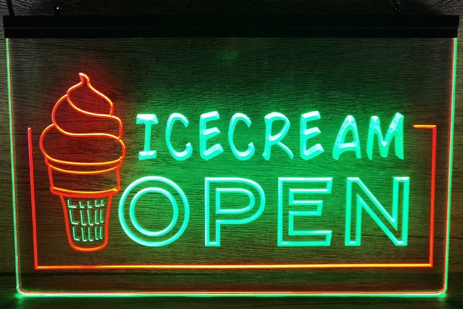 Ice Cream Open Led Neon Sign Dual Color Ice Cream Smoothie Slushie Store Decor