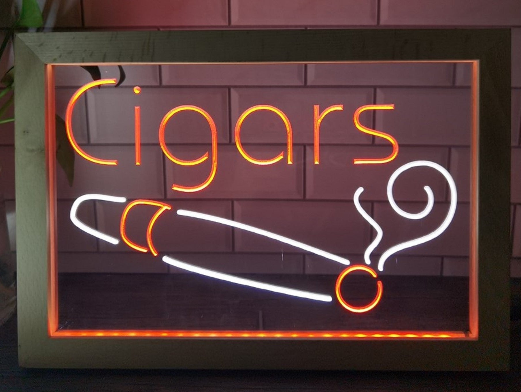 Cigars Led Neon Sign Framed Cigar Lounge Tobacco Smoke Shop Decor