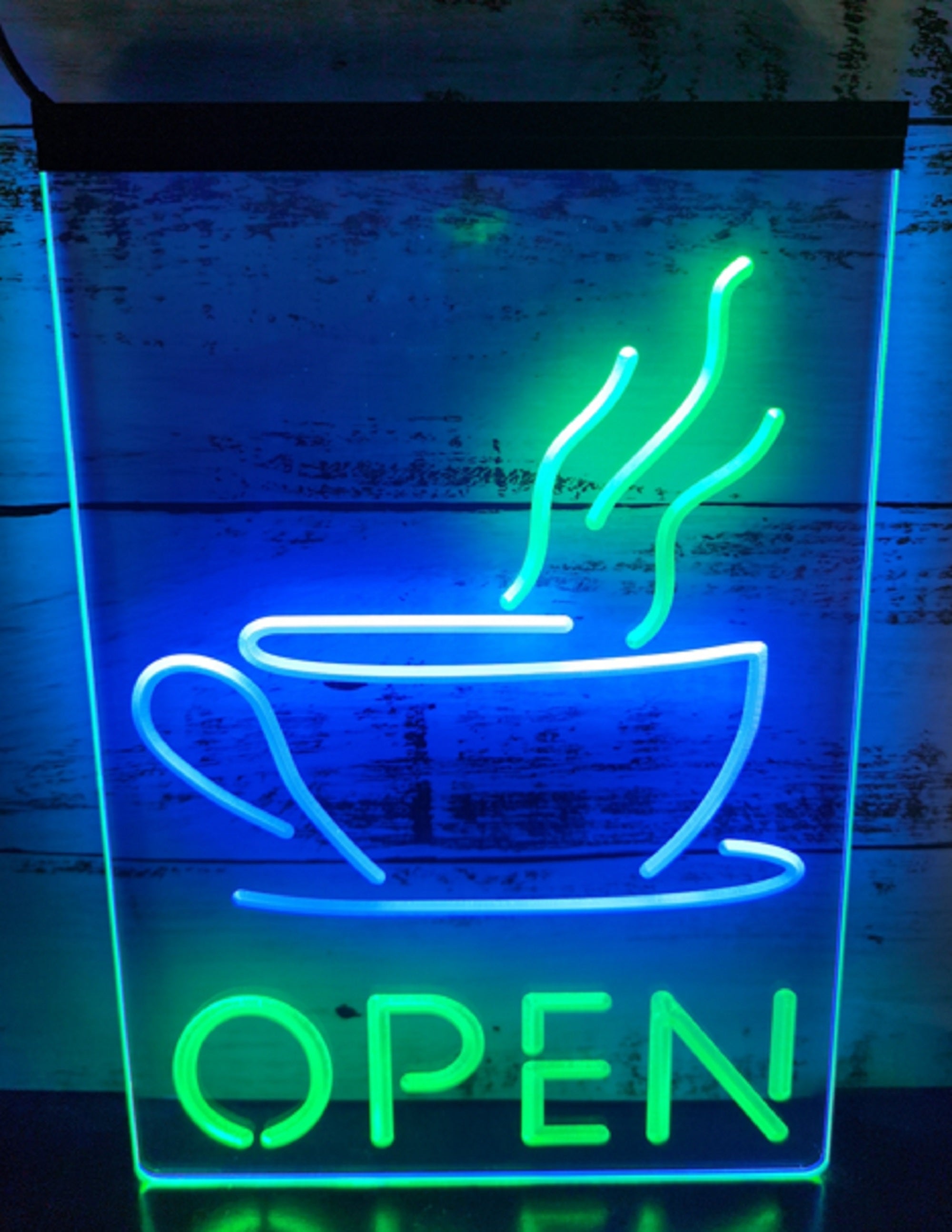 Hot Cafe Open Led Neon Sign Dual Color Coffee Shop Wall Hanging Decor