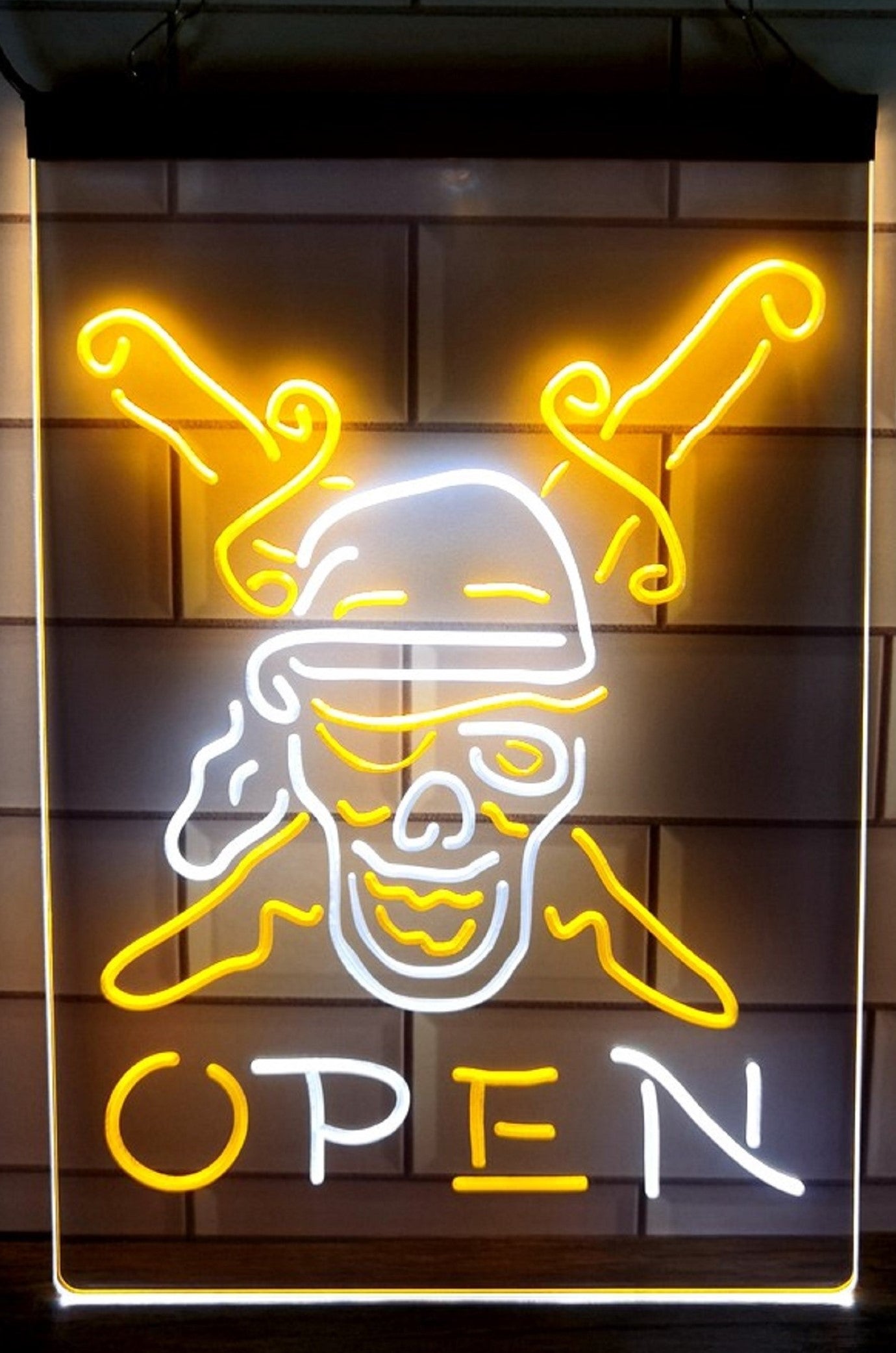 Pirate Open Led Neon Sign Dual Color Home Man Cave Wall Or Desktop Decor